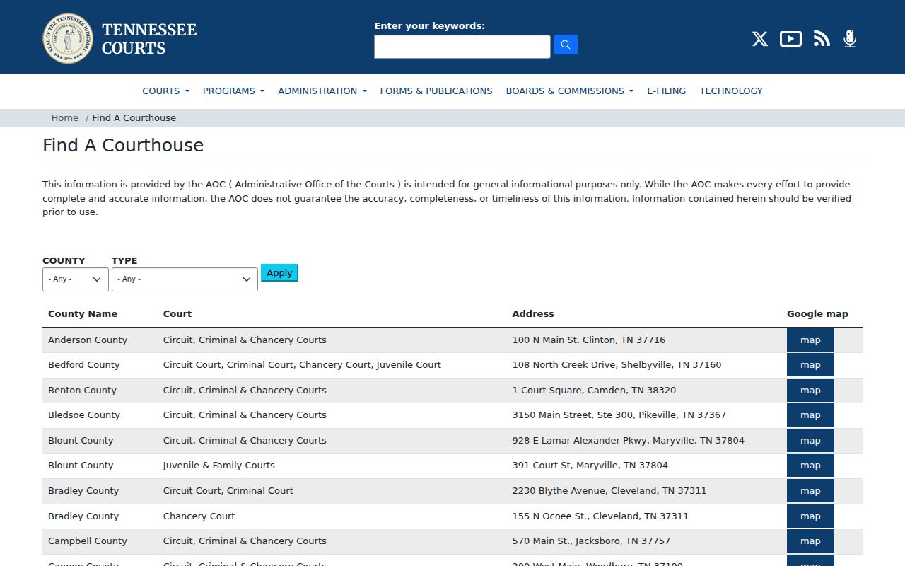 McNairy County active warrant records reference, official courthouse location source