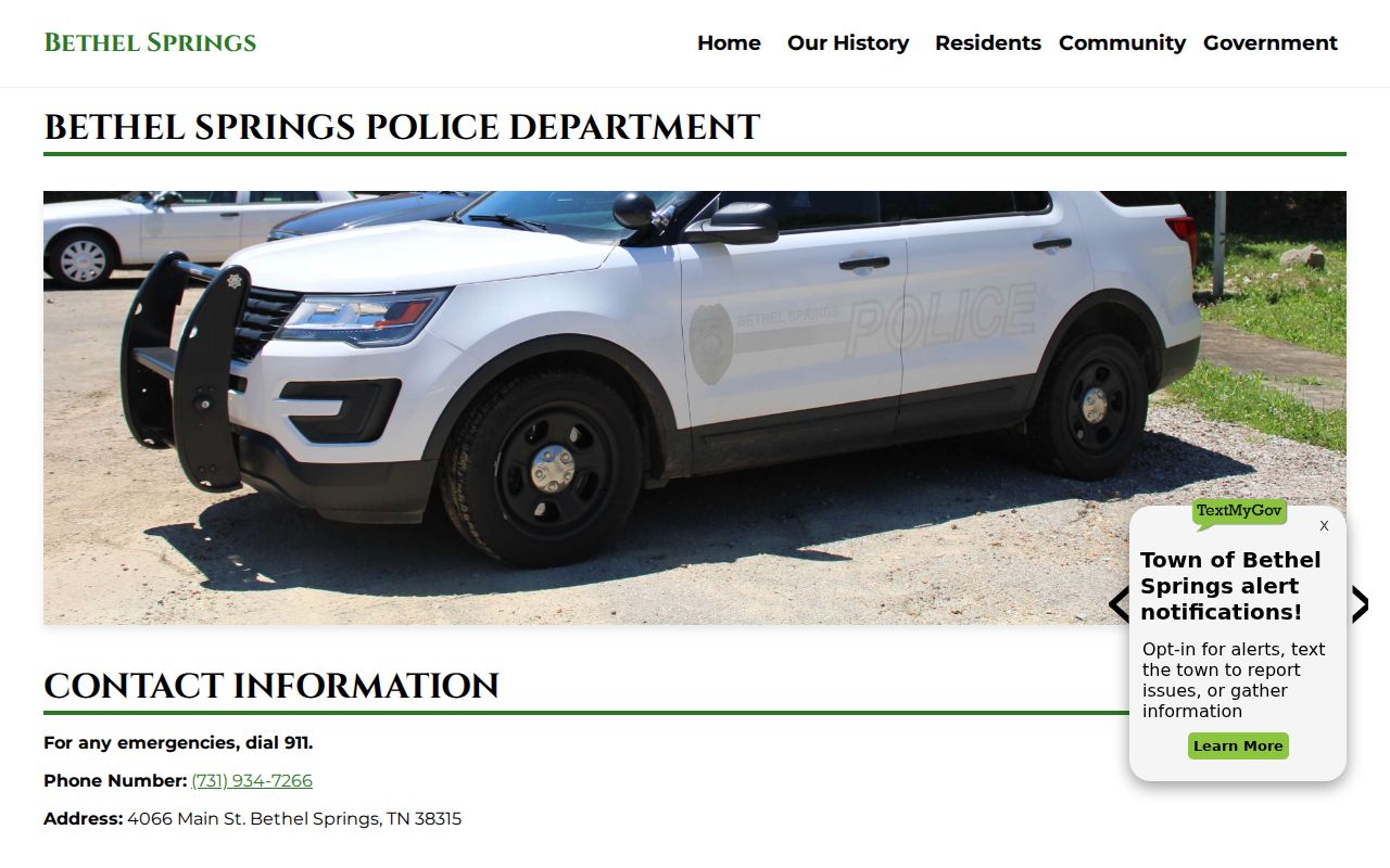 Bethel Springs Police Department information