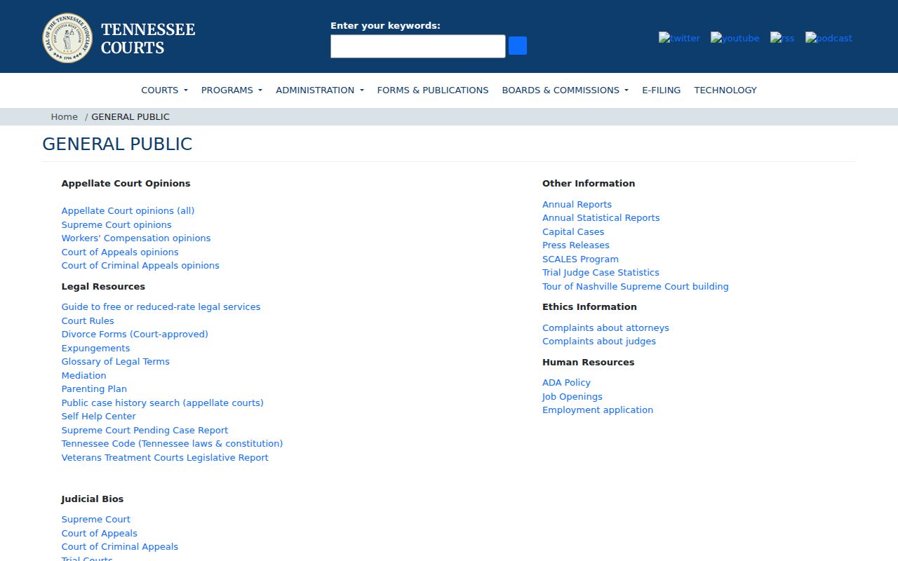 Tennessee Administrative Office of the Courts public information