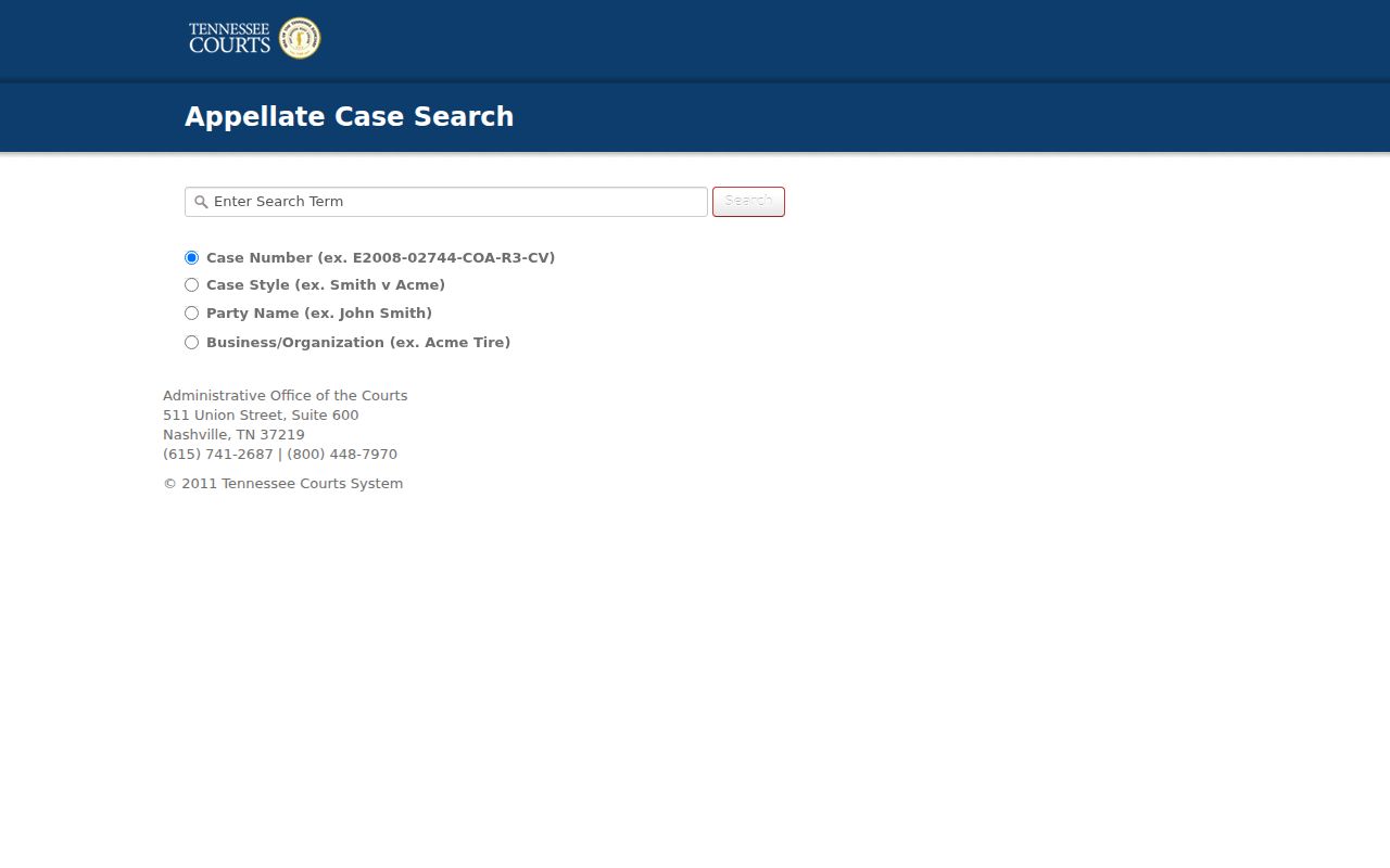 Tennessee appellate court public case history search