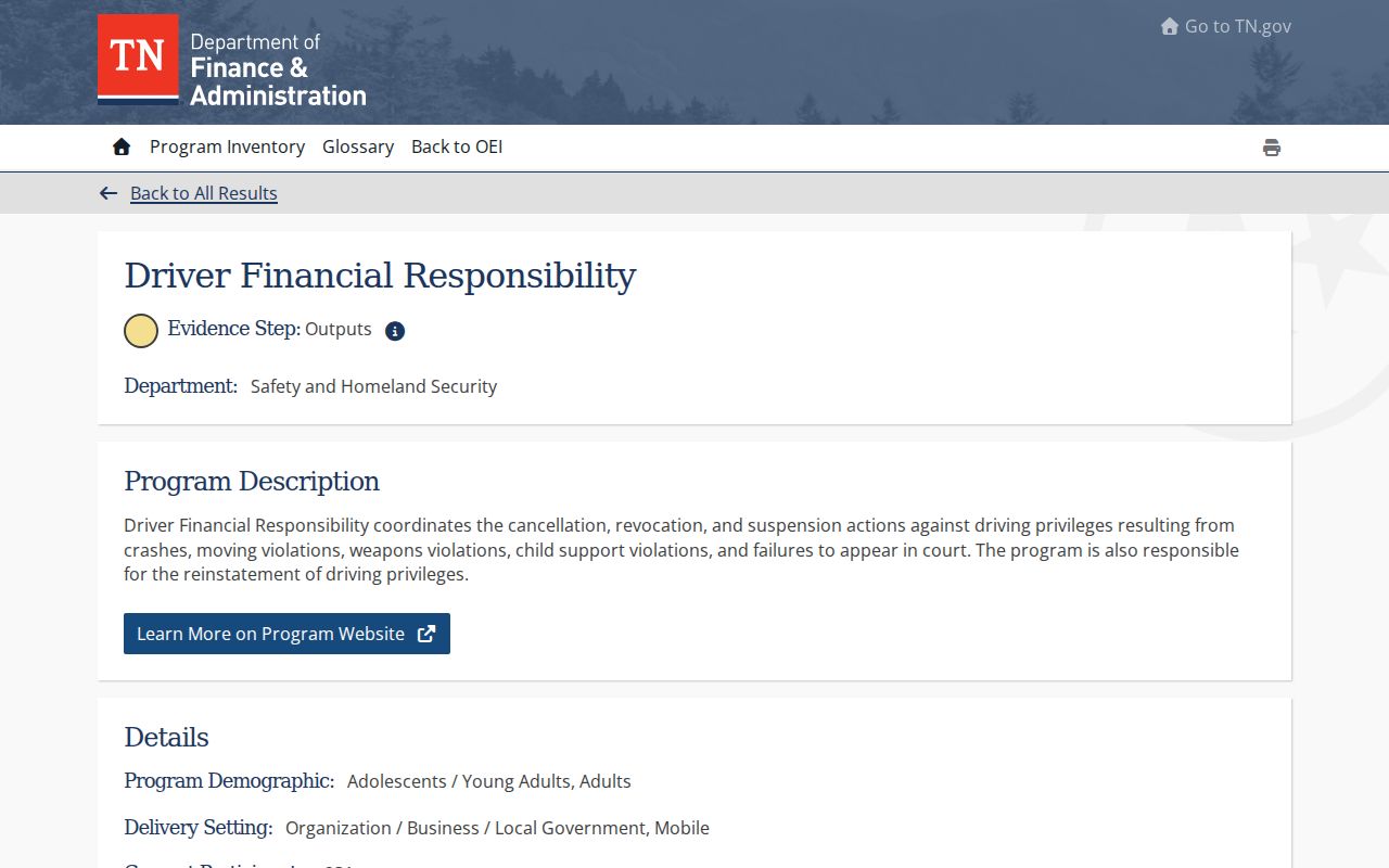 Tennessee FTA, suspension, and reinstatement program information