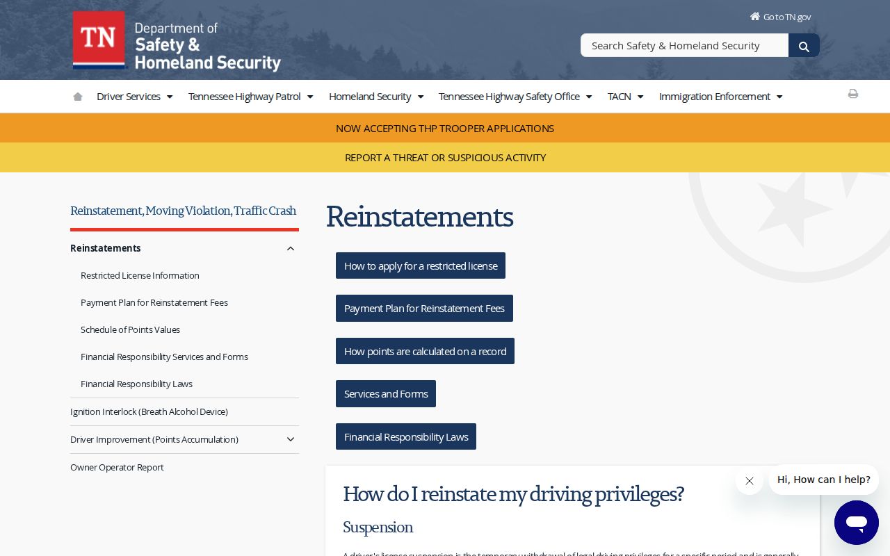 McNairy County warrant records reference, Tennessee court-clearance and reinstatement instructions