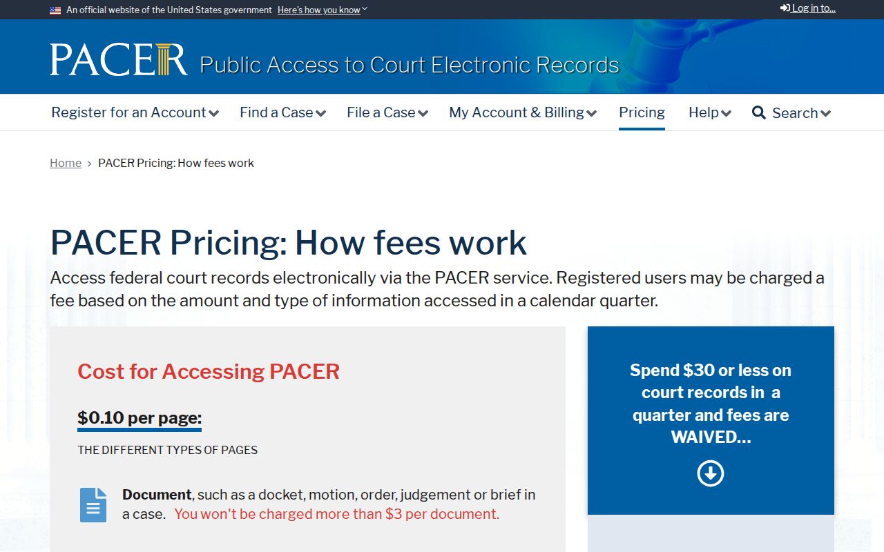 McNairy County warrant records reference, federal PACER access fee information